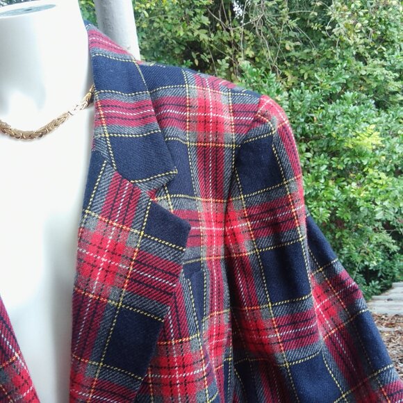 Vintage 80s 90s Wool Plaid Tartan Preppy Academia Oversized Blazer Women Sz 16 - Picture 6 of 8